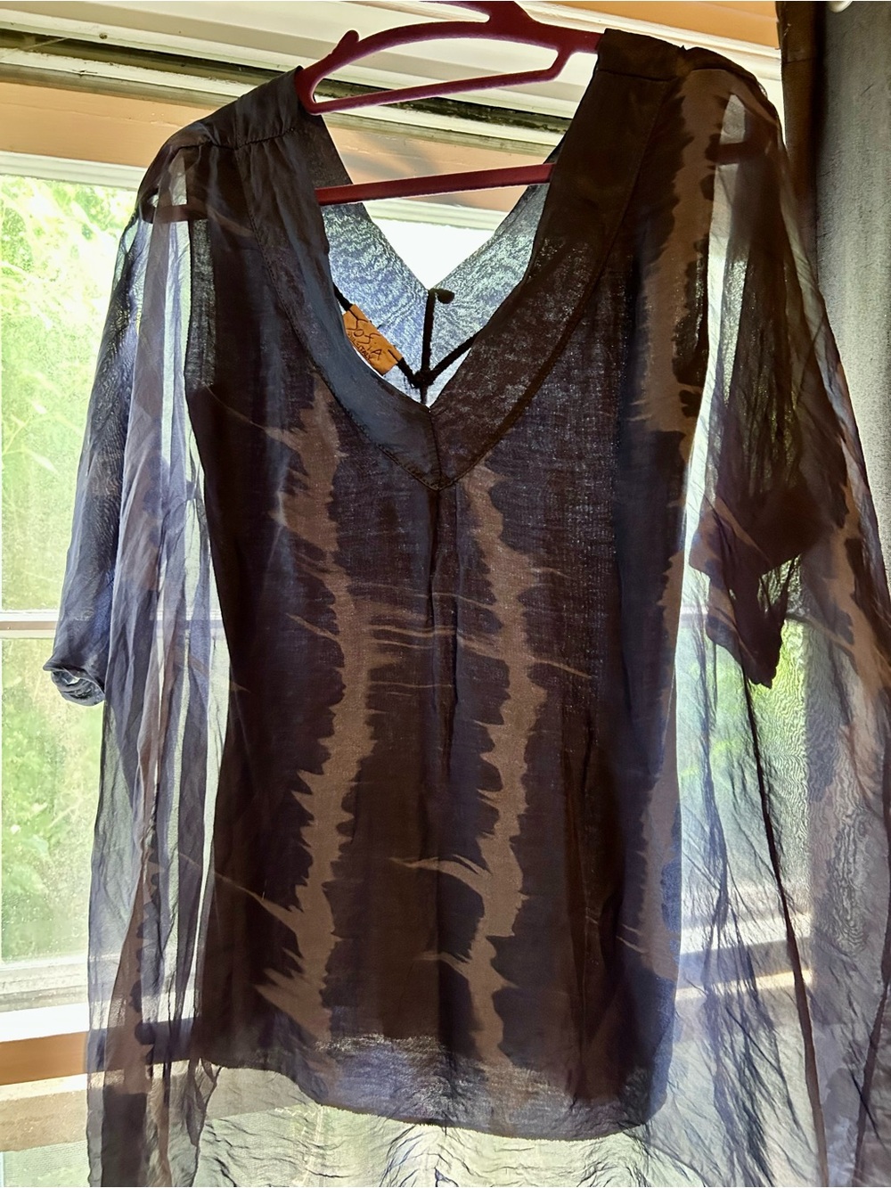 Italian Flowy V-Neck Short Sleeve Silk Tunic - Deep Indigo